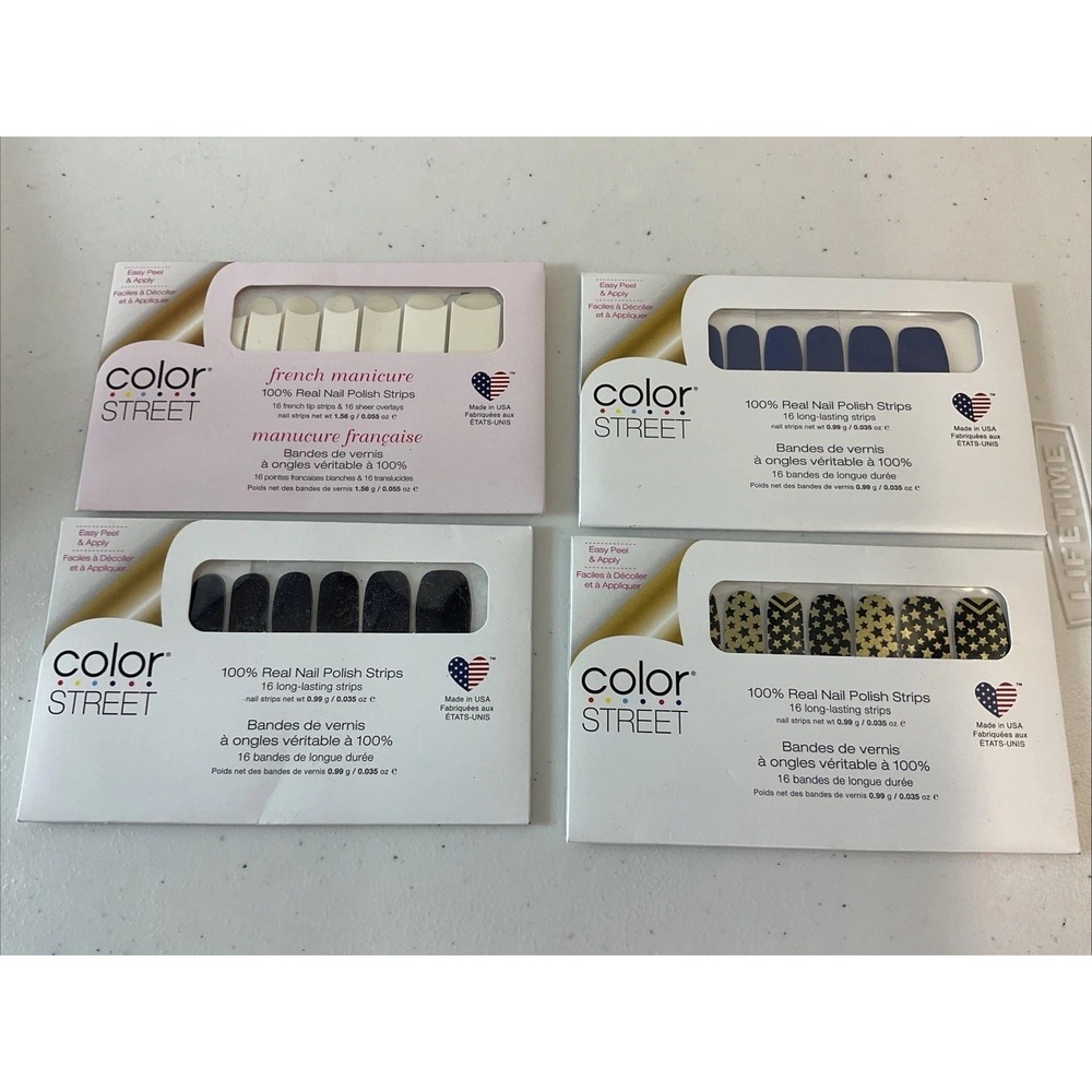 Color Street 100% Real Nail Polish Strips - Lot of 4 NEW french, Gold, purple